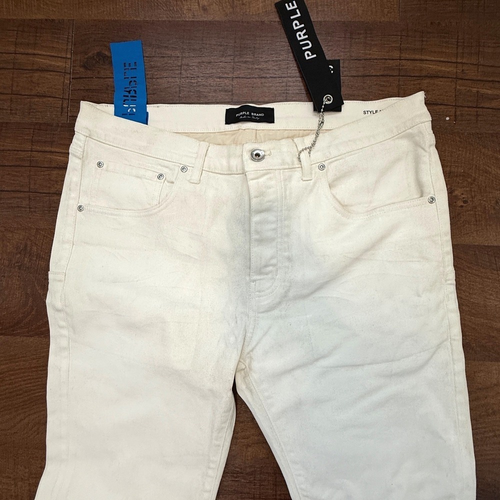 Purple Brand P001 Jeans Men 38 Off-White Low Rise Slim Leg Button Fly Italy NEW